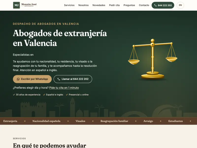 Portada de la web de Monzón José Abogados en el móvil